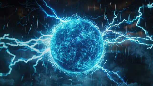 A striking image of a blue plasma ball emitting lightning, perfect for science and technology concepts
