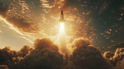 A space shuttle taking off into the sky. Ideal for science and technology concepts. - obrazy, fototapety, plakaty