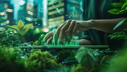 Green startup entrepreneur leverages tablet for sustainable finance-tech management