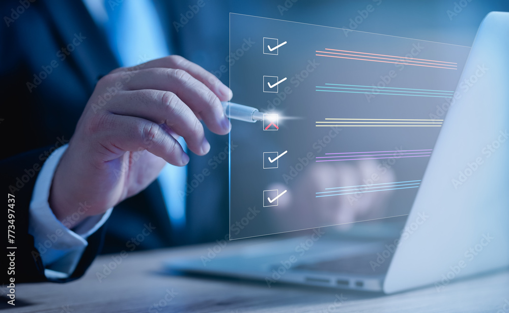 Aufkleber business performance checklist, business evaluation, project approval and enhancing business perform