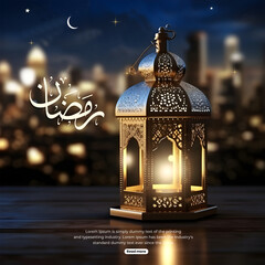 Ramadan Kareem card with moon and glowing background , Ramadan Poster Design