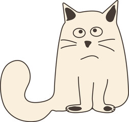 Cute cat doodle, cartoon animal, funny pet, happy kitten character hand drawn. Meow icon isolated on white background. Kids vector illustration