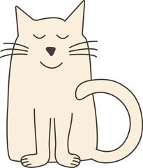 Cute cat doodle, cartoon animal, funny pet, happy kitten character hand drawn. Meow icon isolated on white background. Kids vector illustration