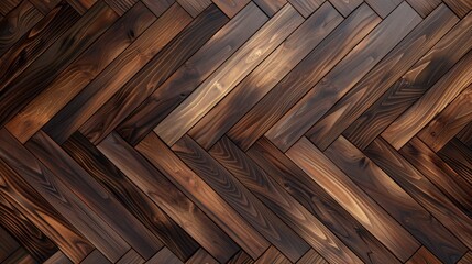 A wooden floor with a chevron pattern, featuring seamless herringbone design using hardwood materials like oak, walnut, pine, or maple. The light zigzag pattern adds texture to the interior setting. - obrazy, fototapety, plakaty
