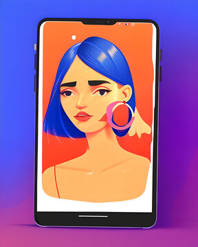 Iillustration of a pretty woman on the screen of a tablet, for many purposes, advertising, marketing, ilustrations, design.