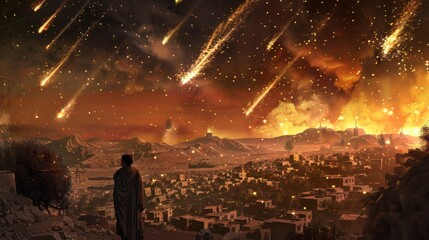 Sodom and Gomorrah being destroyed by meteorites - obrazy, fototapety, plakaty