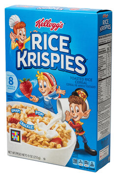 Box of Kelloggs Rice Krispies toasted rice cereals isolated on a  transparent background	