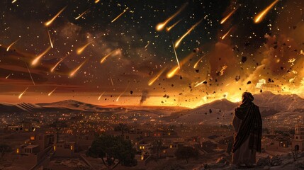 Sodom and Gomorrah being destroyed by meteorites for their sins