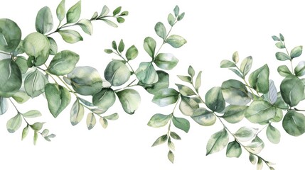 A beautiful watercolor painting of green leaves on a white background. Perfect for nature-themed designs