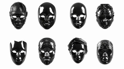 A set of six black masks on a white background. Perfect for themed parties or masquerade events