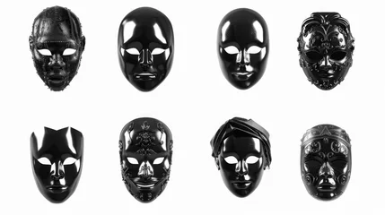 Foto op Plexiglas Schedel A set of six black masks on a white background. Perfect for themed parties or masquerade events
