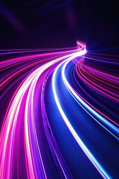 Long exposure photo of a highway at night, suitable for transportation concepts