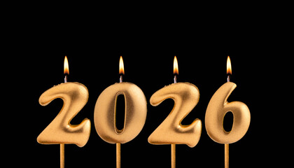 Happy New Year 2026 - Candles in the form of burning numbers on a black background