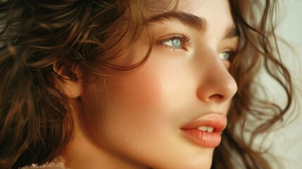 Detailed close-up of a woman with flowing long hair, perfect for beauty or hair care concepts