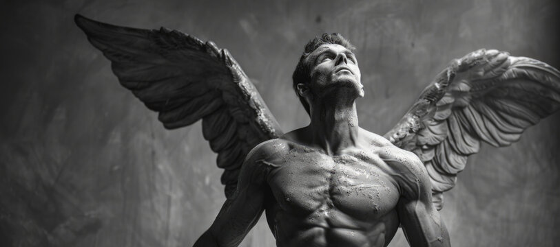 A striking black and white photo of an angel statue, perfect for various design projects