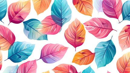 Fototapeta na wymiar Seamless pattern of colored leaves on a white background. Abstract background for fabric and paper design. Seamless pattern of smooth elements. Natural shades. Foliage abstract printing packaging 