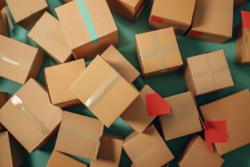 Stack of cardboard boxes on green background. Suitable for logistics and storage concepts