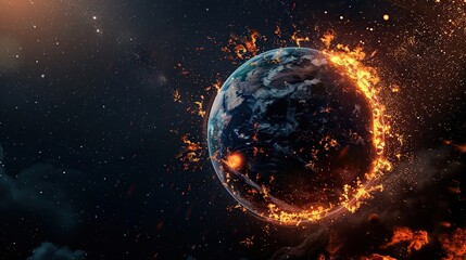 Fototapeta premium Apocalyptic Fire Engulfing Planet Earth