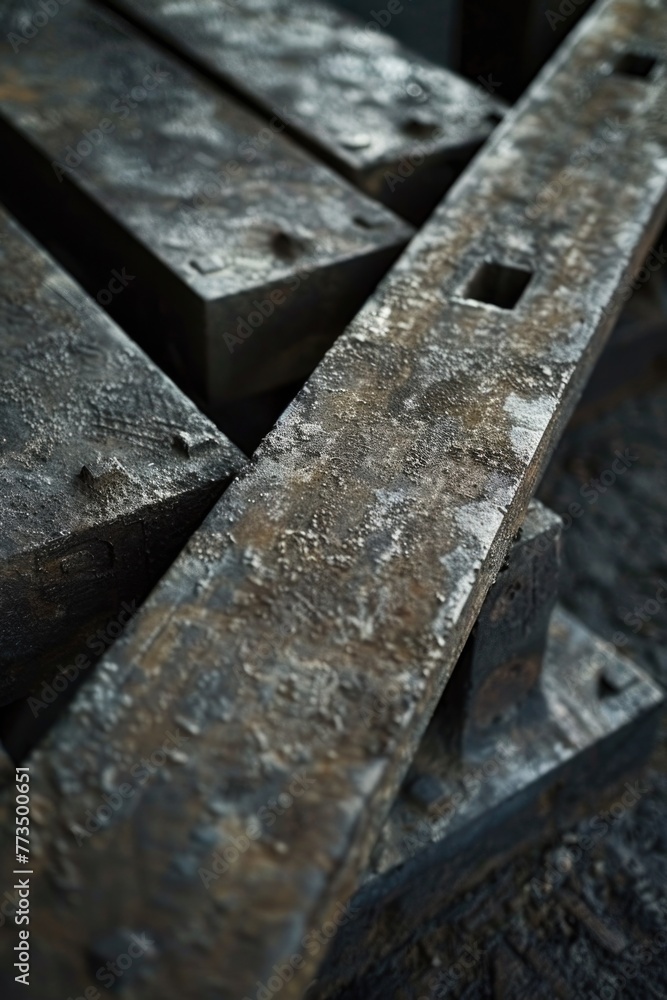 Sticker close up of a piece of metal on a table, suitable for industrial concepts