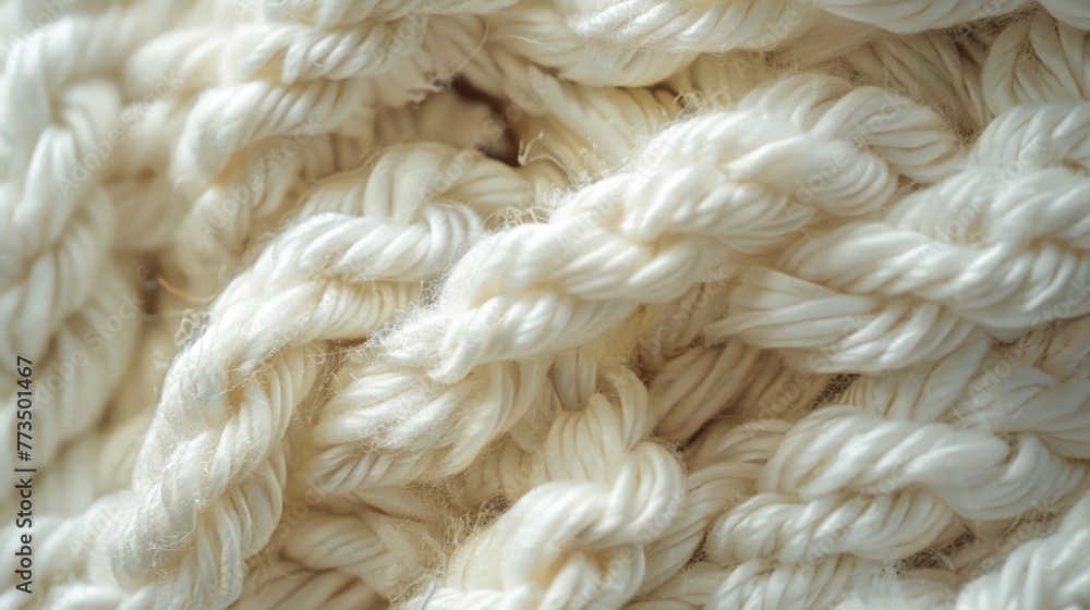 Poster A close up of a pile of white yarn. Suitable for crafting projects