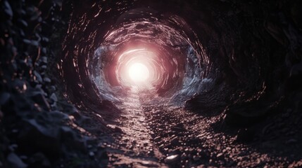 A dark tunnel with a light at the end, suitable for concepts of hope and overcoming obstacles - obrazy, fototapety, plakaty