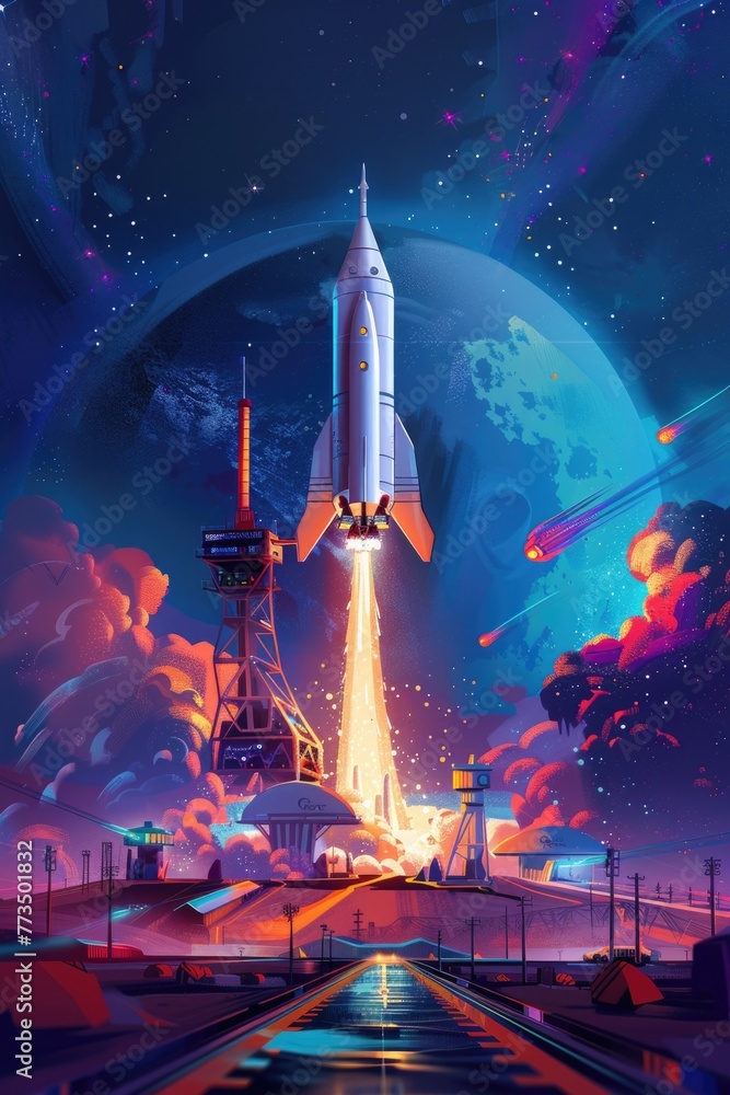 Aufkleber a painting of a space shuttle taking off. suitable for science and technology concepts