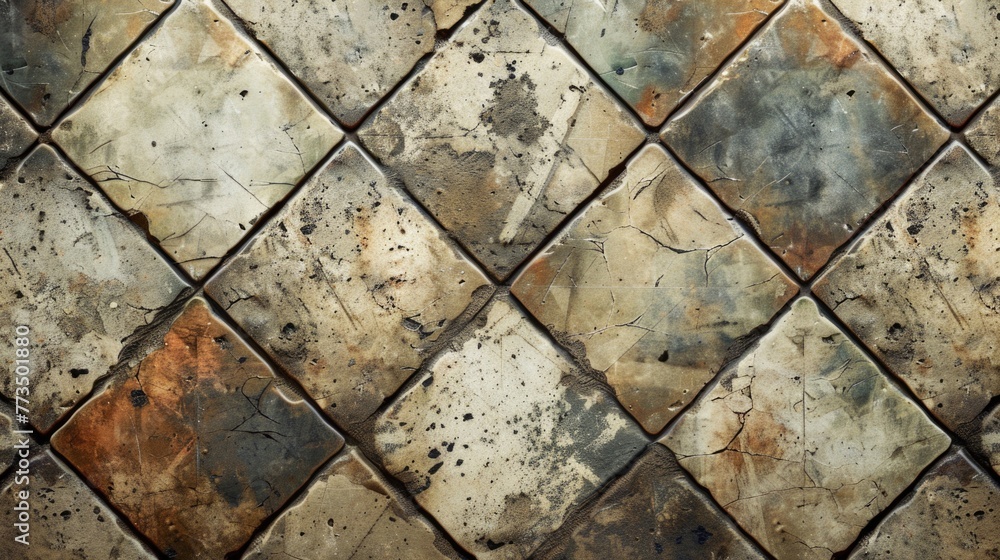 Poster close-up of a tiled wall with a clock, suitable for interior design concepts