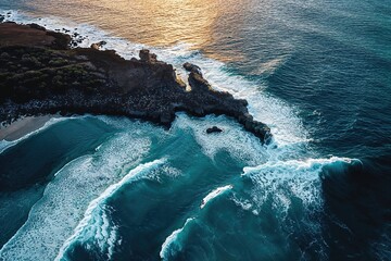 Rugged Coastline with Powerful Crashing Waves and Dark Volcanic Sands. Nature Wallpaper.
