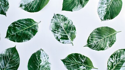 texture of leaf hand print on paper, leaf texture on a white background - botanical illustration