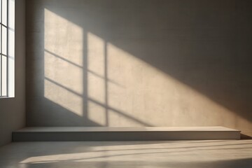 Room, shade, podium. Background animation of the catwalk scene. Light shade of the podium from the window for promoting products, business, cosmetics.