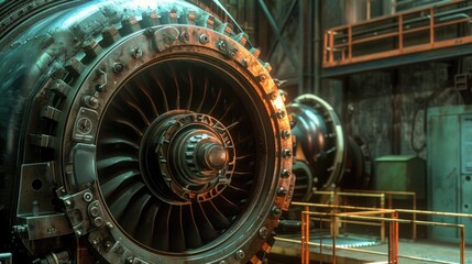 Detailed view of a large engine, suitable for industrial concepts