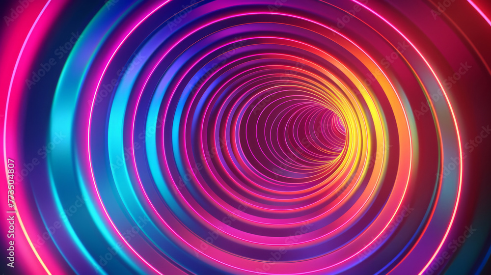 Poster vibrant abstract background with a tunnel of neon lights creating a visual illusion