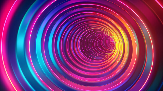 Vibrant abstract background with a tunnel of neon lights creating a visual illusion