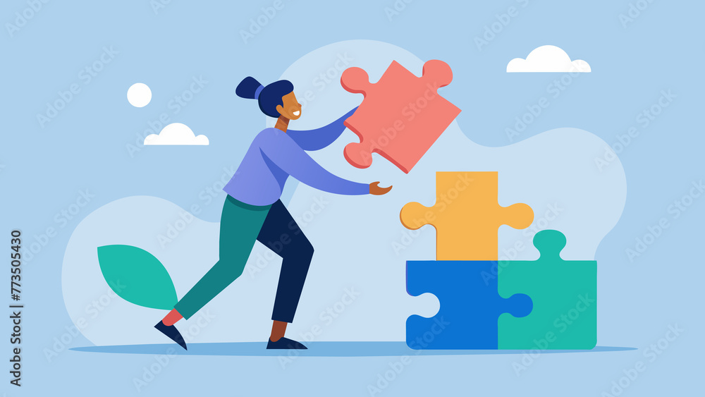 Aufkleber a person trying to force pieces of a jigsaw puzzle together that clearly do not fit symbolizing the 