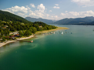 Aerial photo Lake Orta, the shore of the lake from above.