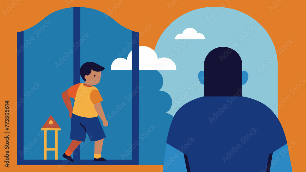 Poster a parent gazes through a window at their child playing on the playground a reminder of the many time