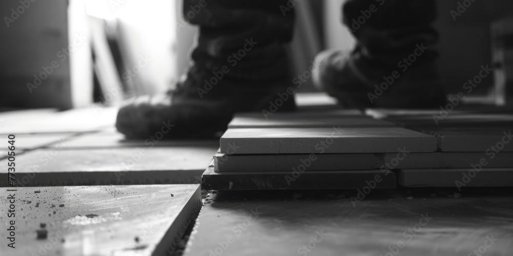 Poster a person standing on a wooden floor next to a stack of books. suitable for educational and academic 