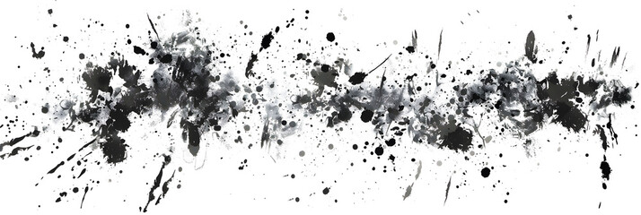 Black and white watercolor splatter abstract on transparent background.