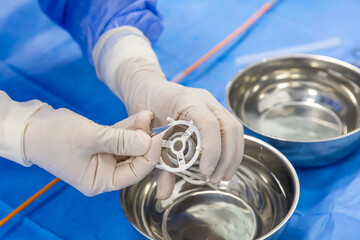 Heart valve surgery cardiology for patient in hospital. Prepare Transcatheter aortic valve...