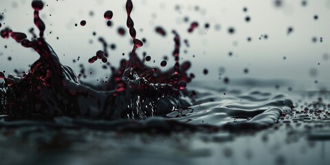 A striking red liquid splashing on calm water surface. Ideal for use in medical or scientific presentations