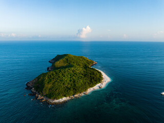 Aerial photography of Jiajing Island, Shimei Bay, Wanning, Hainan, China, in summer evening