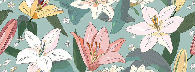 Floral Pattern with Pastel Lilies Illustration
