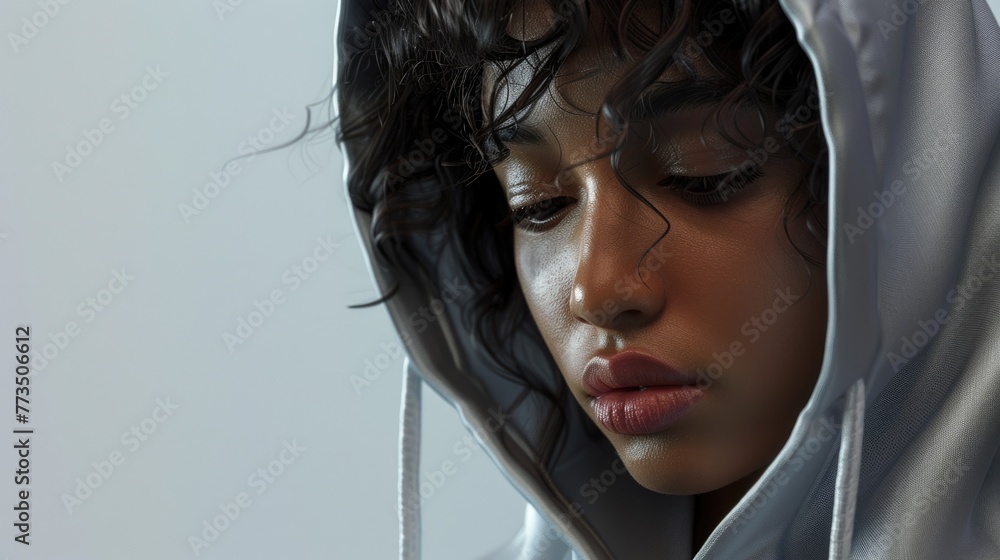 Poster close-up of a person wearing a hoodie, versatile image for various uses