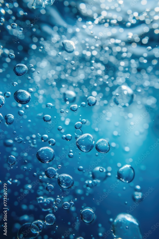 Poster close up of bubbles in water, suitable for science or nature concepts