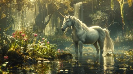 Obraz na płótnie Canvas Magical Birthday Safari Through a Mystical Jungle with Unicorns and Griffins