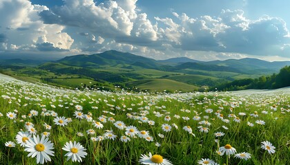 Breathtaking Daisy-Filled Countryside, Scenic Spring and Summer Panorama