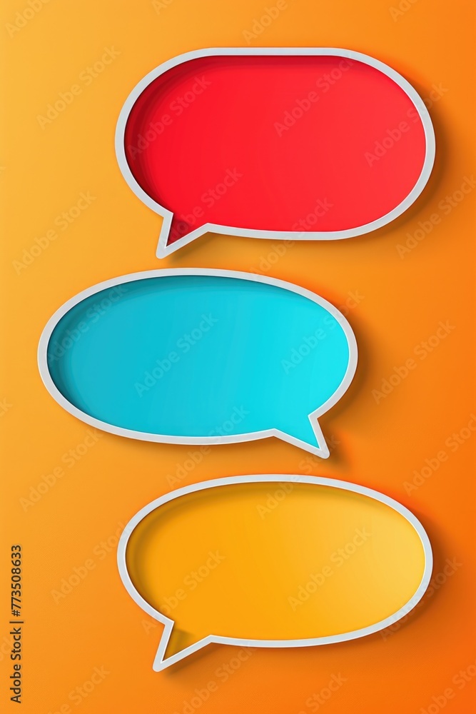 Poster three colorful speech bubbles on a bright orange background. perfect for adding text or quotes