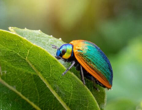 B&eacute;b&eacute;s bestioles color&eacute;s Chrysocoris stollii sur feuilles vertes de macro photographie