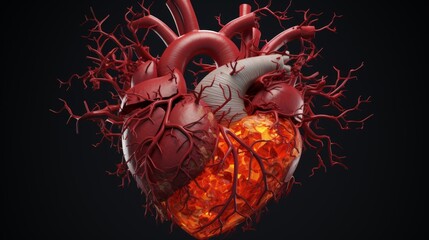 3D rendering a detailed anatomy of an inflamed heart
