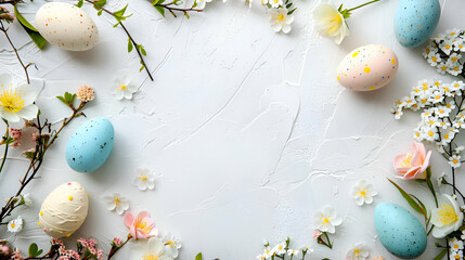 Naklejka premium easter background with eggs and flowers